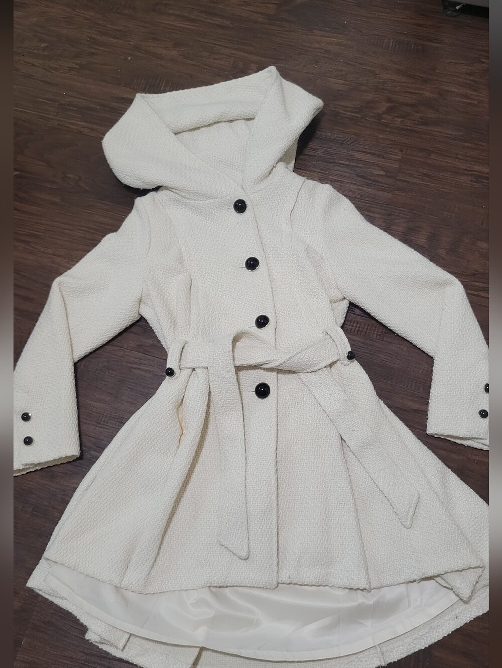 Steve Madden Cream Coat with Leopard Print Lining and Red Trim